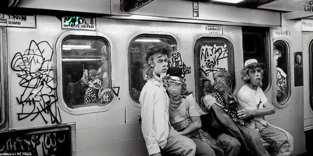 Image similar to new york subway cabin 1 9 8 0 s inside all in graffiti, policeman closeup, coloured film photography, christopher morris photography, bruce davidson photography