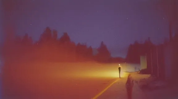 Image similar to c - 4 1 colour negative film photo of vagrant at night volumetric fog