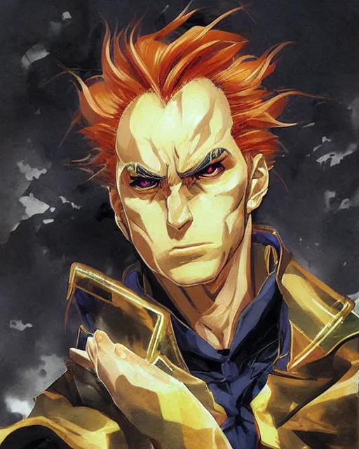 Image similar to portrait of dio from jojo bizzare adventure painted by hirohiko araki and greg rutkowski