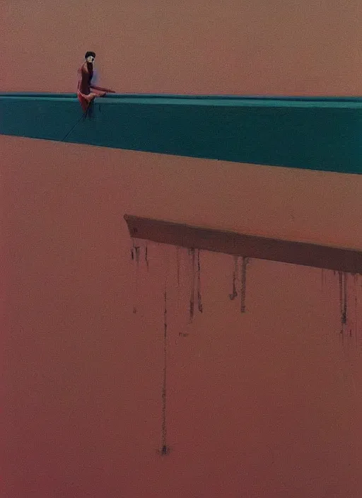 Image similar to Dubai tightrope, Edward Hopper and James Gilleard, Zdzislaw Beksinski highly detailed