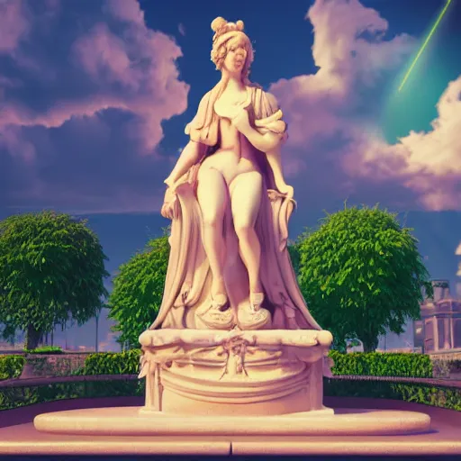 Image similar to baroque vaporwave statue, trending on art station, 4k UHD, 8k, painting illustration, high detail, rendered in unreal engine, 3d render, god rays, volumetric lighting, award winning, photorealistic