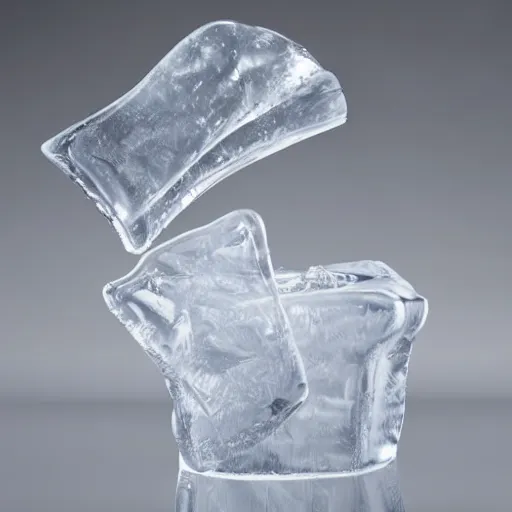 Prompt: Ice sculpture form of hot water bag, white background