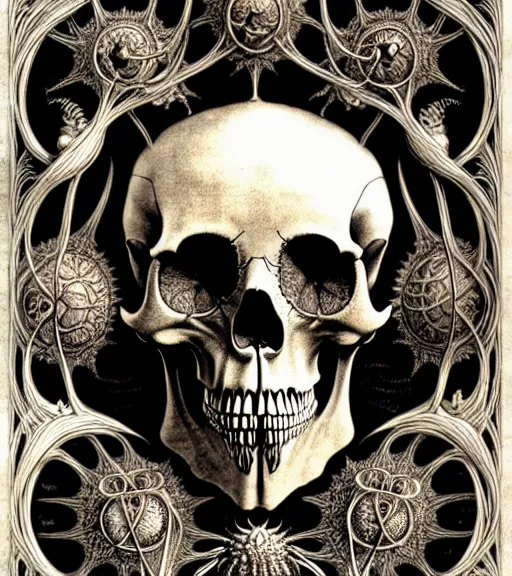 Image similar to art forms of nature by ernst haeckel, memento mori by arthur rackham, ornate antique porcelain beautiful skull mask, ultrasharp, photorealistic, hyperdetailed, octane render, polished, art nouveau, neo - gothic, gothic, intricate ornamental organic filigree, art nouveau botanicals, art forms of nature by ernst haeckel, horizontal symmetry, symbolist, visionary