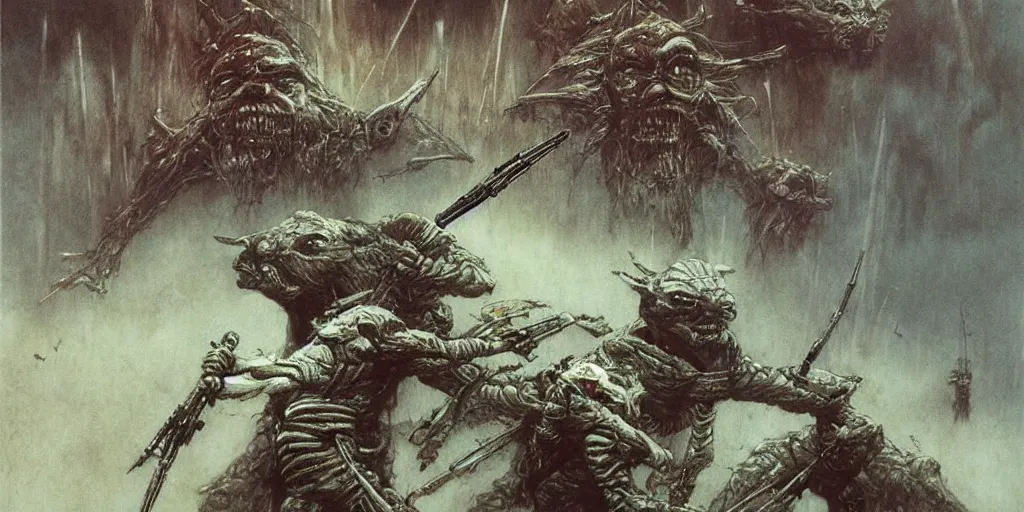 Prompt: Battles of the Clone Wars (from Star Wars) by Beksinski, Luis Royo