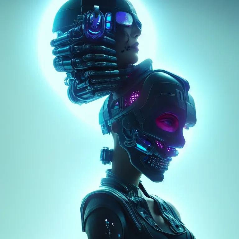 Image similar to futuristic cyberpunk princess in skull mask symmetrical artwork by Tooth Wu and wlop and beeple. octane render, trending on artstation, greg rutkowski very coherent symmetrical artwork. cinematic, hyper realism, high detail, octane render, 8k