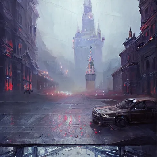 Image similar to moscow in future, kiber punk, greg rutkowski