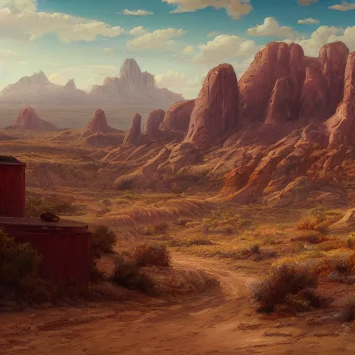 Image similar to a matte painting of the wild west, oil painting, pale colors, high detail, 8 k, wide angle, trending on artstation,