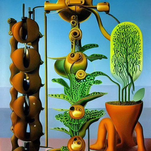 Prompt: a machine that converts plastic into plants. surrealism. salvador dali.