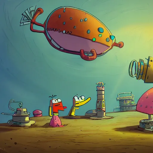 Image similar to bikini bottom drawn by stephen hillenburg, dynamic lighting, fantasy concept art, trending on art station, stunning visuals, creative, cinematic, ultra detailed