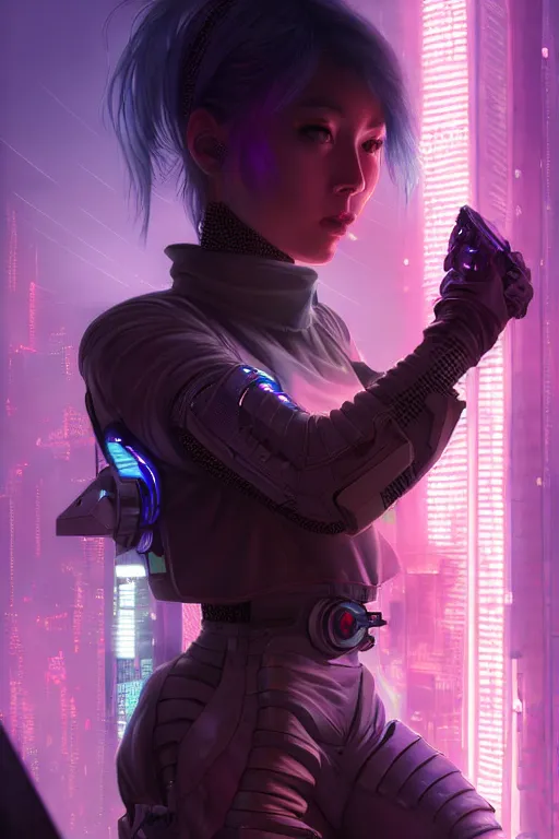 Image similar to portrait futuristic trusting cyberpunk young female Crusader, in futuristic spot lighting tokyo rooftop cyberpunk night, ssci-fi, fantasy, intricate, very very beautiful, elegant, neon light, highly detailed, digital painting, artstation, concept art, soft light, hdri, smooth, sharp focus, illustration, art by tian zi and craig mullins and WLOP and alphonse mucha