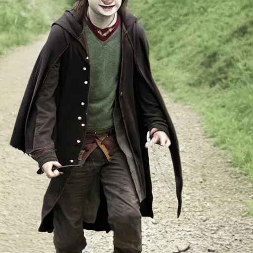 Image similar to daniel radcliffe as harry potter walking to mordor