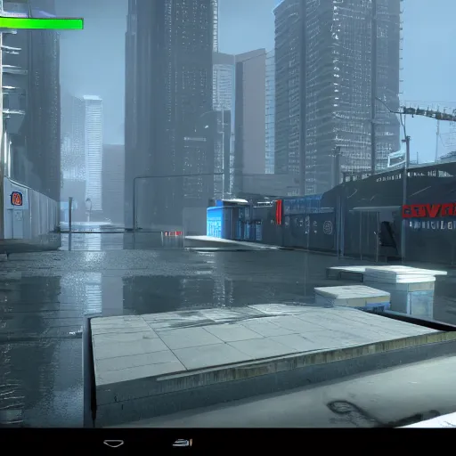 Prompt: mirrors edge flooded district level screenshot, 4k