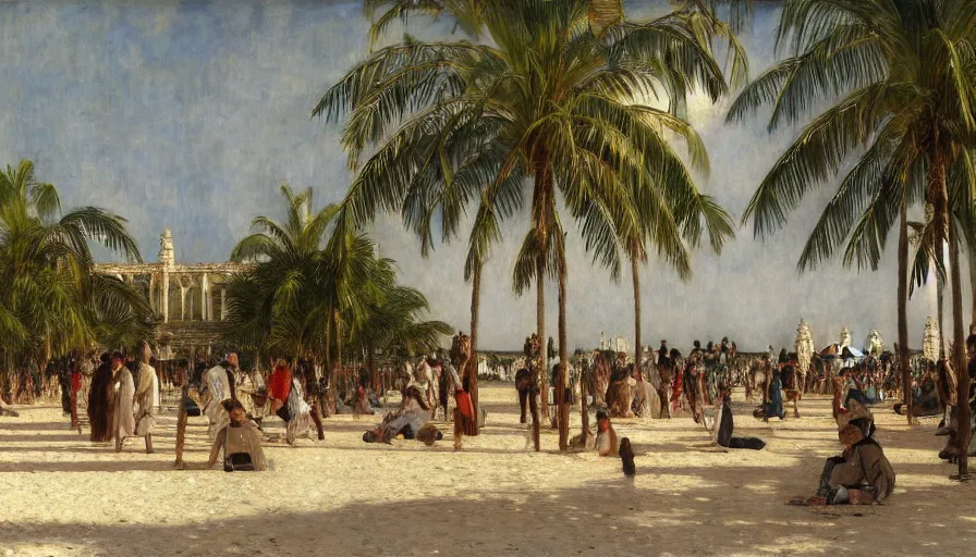 Image similar to a ultradetailed beautiful photo of hundreds of people in the amazonas palace designed by jules bastien - lepage, hans belmer, frank weston and gustave baumann, beach, trending on artstation, mediterranean, palm trees, light sparkles, sharp focus, soft light, 8 k 4 k