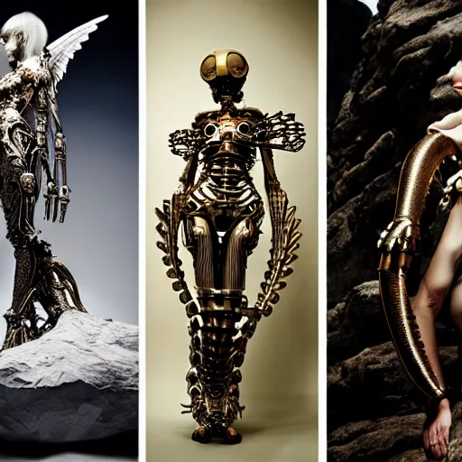 Prompt: still frame from Prometheus movie by Makoto Aida, biomechanical vespa angel gynoid, metal couture by neri oxmn and Guo pei, editorial by Malczewski and by Caravaggio