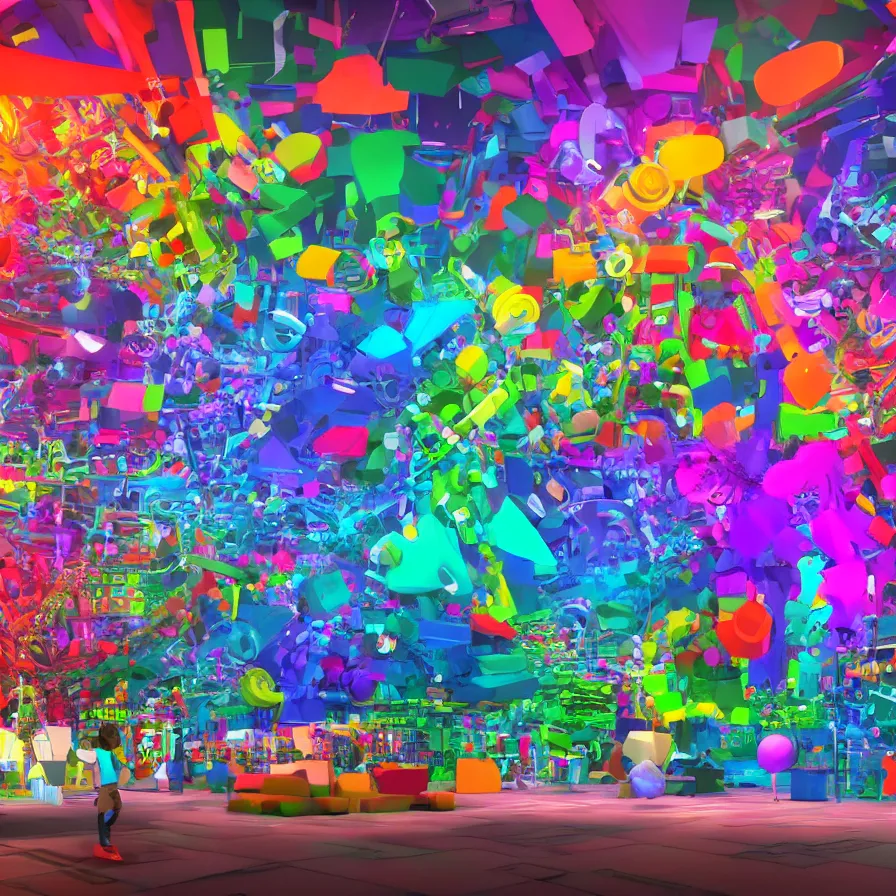 Image similar to 3 d render of an art piece colorful, surrounded by music, videogames, very detailed