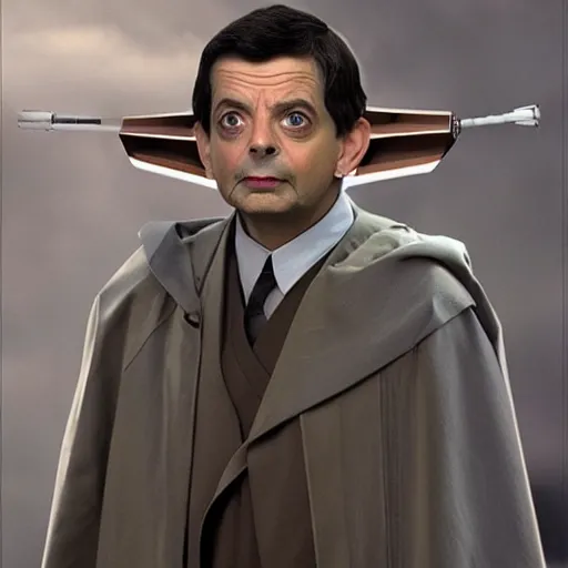 Prompt: mr beans as a jedi master, star wars, photo, realistic detail