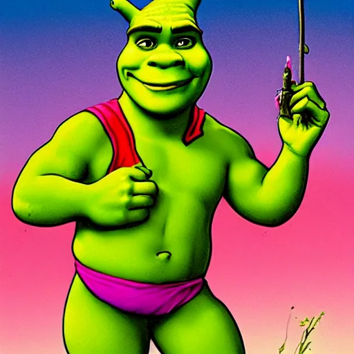 Prompt: shrek 8 0 s pinup