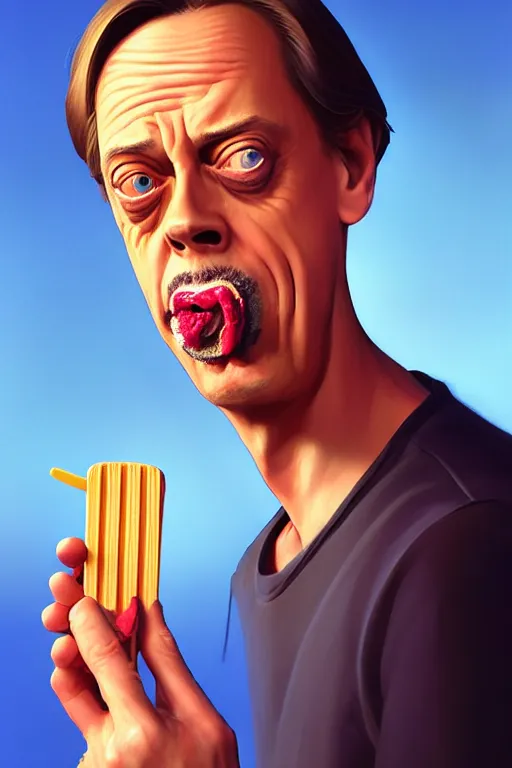 Image similar to Steve Buscemi with a popsicle, highly detailed, 2d game fanart behance hd by Jesper Ejsing, by RHADS, Makoto Shinkaih and Lois van baarle, ilya kuvshinov, rossdraws global illumination, cinematic, hyper-realistic, depth of field, coherent, high definition, 8k resolution octane renderer, artstation