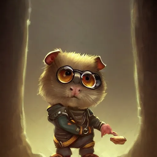 Image similar to cute little anthropomorphic Guinea Pig wearing techwear outfit, ultra wide lens shot , tiny, small, short, cute and adorable, pretty, beautiful, DnD character art portrait, matte fantasy painting, DeviantArt Artstation, by Jason Felix by Steve Argyle by Tyler Jacobson by Peter Mohrbacher, cinematic lighting