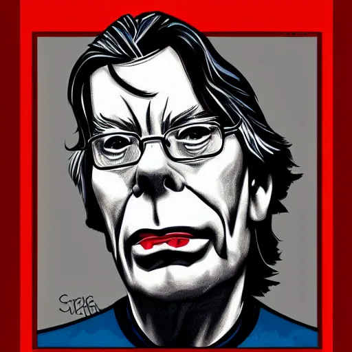 Prompt: portrait illustration of Stephen King, album cover artwork by Ed Repka