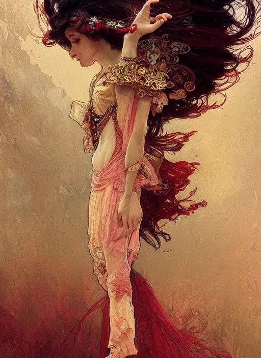 Image similar to a beautifull intricate blood painting of a dancing ballerina, reflexions, verry high details by william turner art, greg rutkowski and alphonse mucha, trending on artstation, very very detailed, masterpiece, muted colors