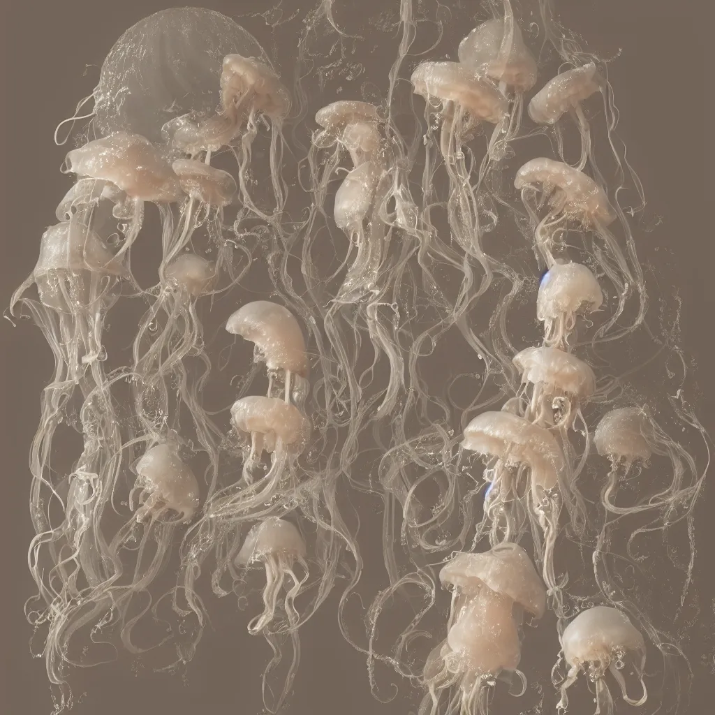 Image similar to rococo costume design，jellyfish，dreamy, soft , highly detailed, octane render, 8k