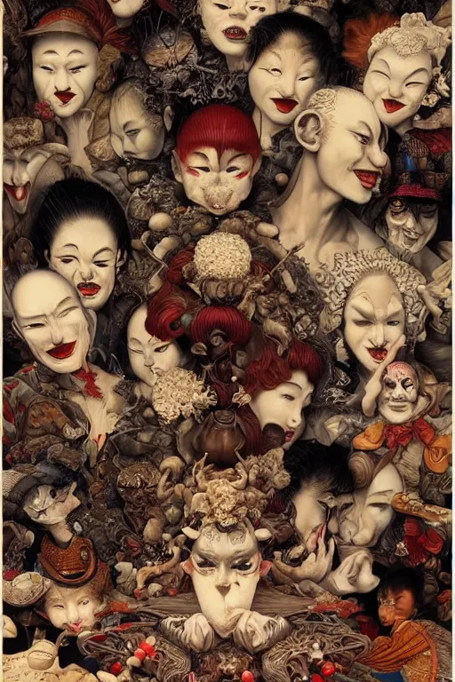 Image similar to 🤡 🤤, principal of art, dynamic lighting, depth details, intricate, asymmetric, proportion, balance, unity, extremely highly detailed, by bambang nurdianshyah, garis edelweiss, roby dwi antono and ayami kojima, takato yamamoto, barclay shaw, karol bak, yukito kishiro, norman rockwell