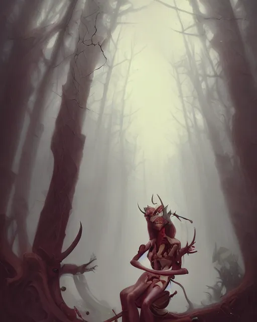 Prompt: portrait of a demon in a haunted forest by peter mohrbacher. photographic, photography. trending on artstation