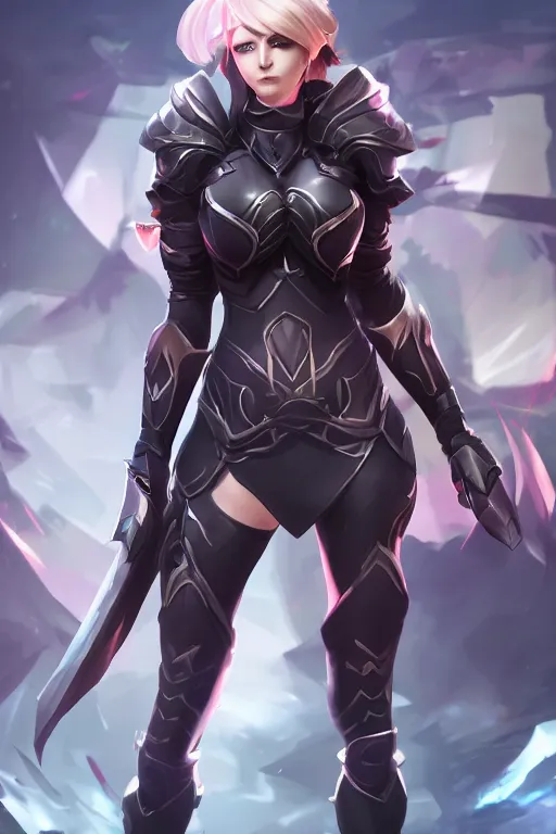 Image similar to A pretty female league of legends character, fullbody art, wearing fully-spec'd black SWAT armor, character concept, dynamic posing, 8k, trending on artstation