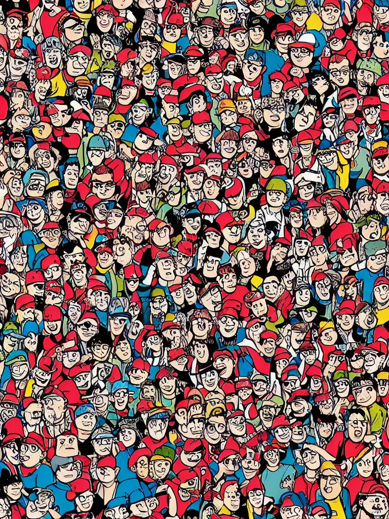 Image similar to a where's wally book illustration based in a rock festival