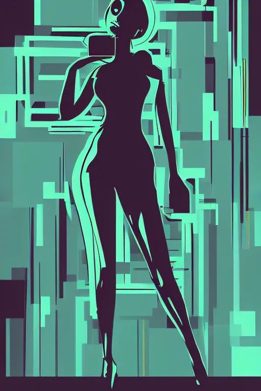 Image similar to vector style the abstract painting of an image of a lady artistic flat illustration, cyber punk minimal figure art, soft colors mono chromatic, art in the style of Bryen Frost