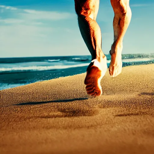 Image similar to Walter White running on the beach, artistic, 8k, cinematic, accurate, symetric, face, dramatic lighting, pastel colours