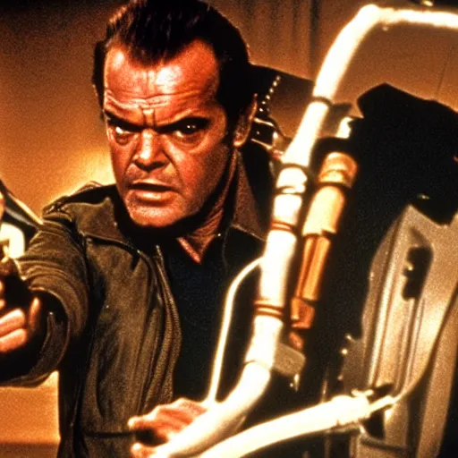 Image similar to Jack Nicholson playing Terminator, action scene