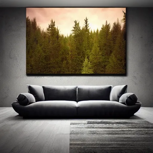 Image similar to sofa couch surrounded by forest landscape with outer space sky photo realism ultra detailed digital art, irina french, heraldo ortega, mandy jurgens, golden ratio, art canvas, award winning, masterpiece trending on artstation 8 k 1 5 0 mpx