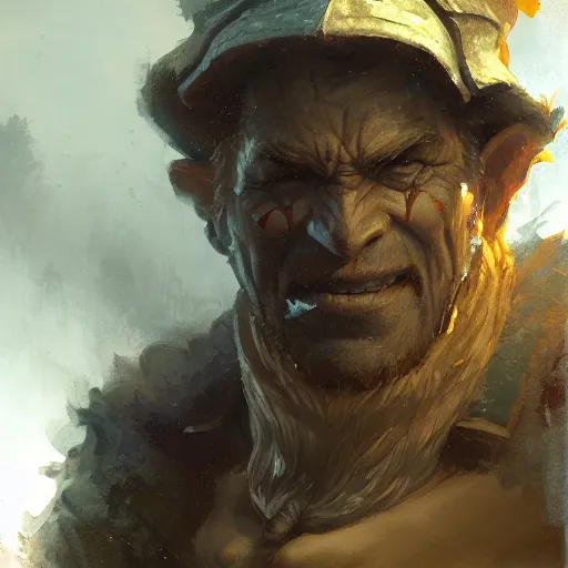 Image similar to a friendly half - orc tailor, fantasy character portrait by greg rutkowski, gaston bussiere, craig mullins