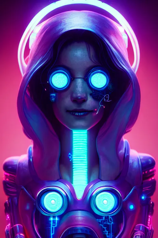 Prompt: portrait of a cute smiling bioluminescent creature, cyberpunk, dark retrowave, highly detailed, asymmetrical artwork, cinematic, hyperrealism, art stanley lau and artgerm and magali villeneuve and alphonse mucha, artstation, octane render, unreal engine, 8 k, aperture f 1. 2