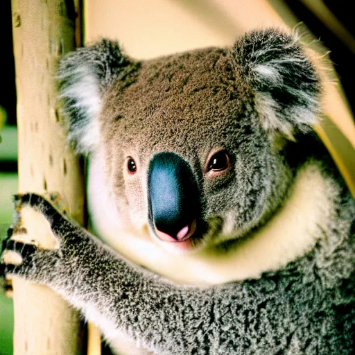 Prompt: photo of koala inside kangaroo pouch, cinestill, 8 0 0 t, 3 5 mm, full - hd