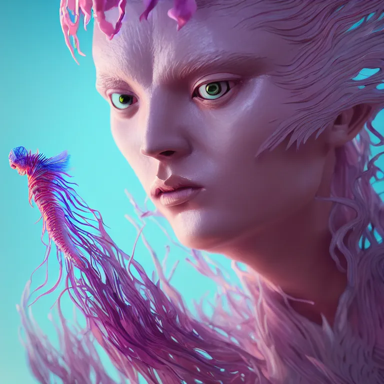 Image similar to goddess full painted acryllic sculpture close-up portrait. orchid bird phoenix jellyfish betta fish, intricate artwork by Tooth Wu and wlop and beeple. octane render, trending on artstation, greg rutkowski very coherent symmetrical artwork. cinematic, hyper realism, high detail, octane render, 8k