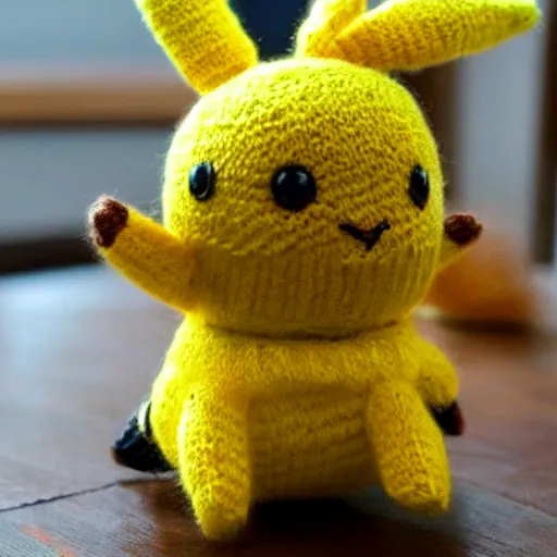 Image similar to a knitted Pikachu