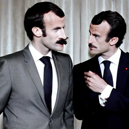 Image similar to Emmanuel Macron wearing a mustache in American Psycho (1999)