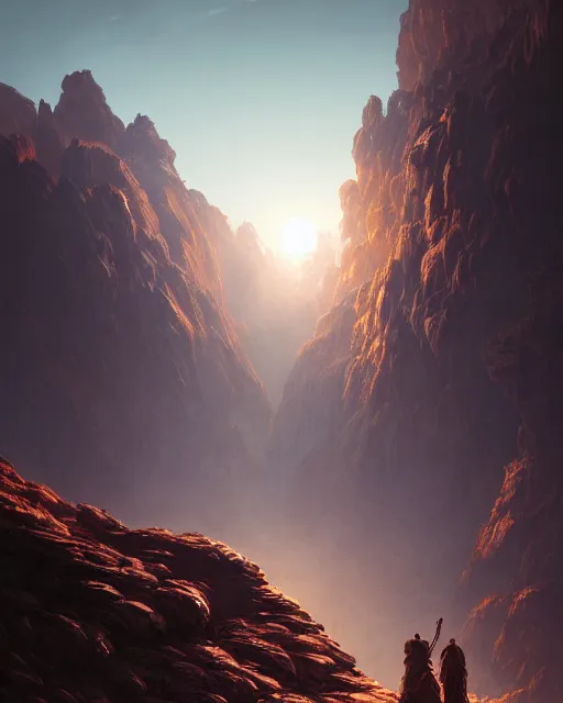 Image similar to two suns rising in the valley of fire, environment art, fantasy art, landscape art, in the style of greg rutkowski, illustration, epic, fantasy, intricate, hyper detailed, artstation, concept art, smooth, sharp focus, ray tracing