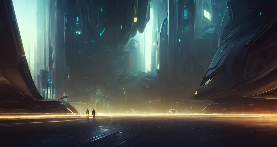 Prompt: cinematic shot, futuristic city, street view, utopian, zaha hadid, night, digital painting, artstation, concept art, smooth, sharp focus, illustration, intricate, elegant, highly detailed, in the style of greg rutkowski and alphonse mucha and artemisia, 8 k, highly detailed, jurgens, rutkowski