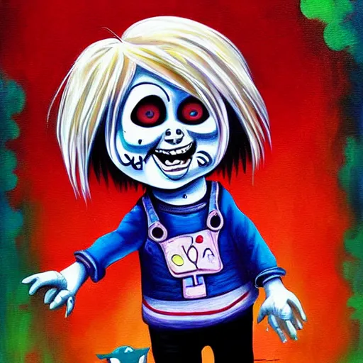 Image similar to emo painting of chucky by jeremiah ketner | horror themed | creepy