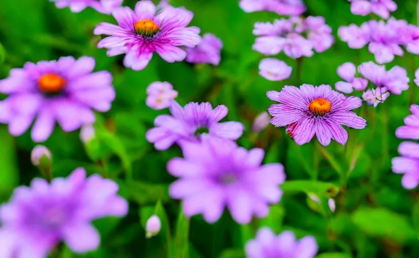 Prompt: macro depth of field beautiful flowers with cyborg eyes in the middle