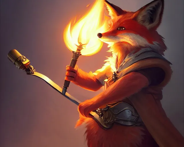 Prompt: a cheeky school oy fox from final fantasy, holding a torch, deep focus, d & d, fantasy, intricate, elegant, highly detailed, digital painting, artstation, concept art, matte, sharp focus, illustration, hearthstone, art by artgerm and greg rutkowski and alphonse mucha