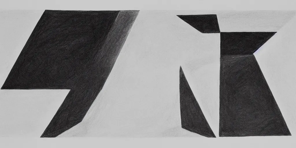 Prompt: minimalist detailed charcoal drawing on high quality paper, geometric shapes, matte, in style of Kazimir Malevich