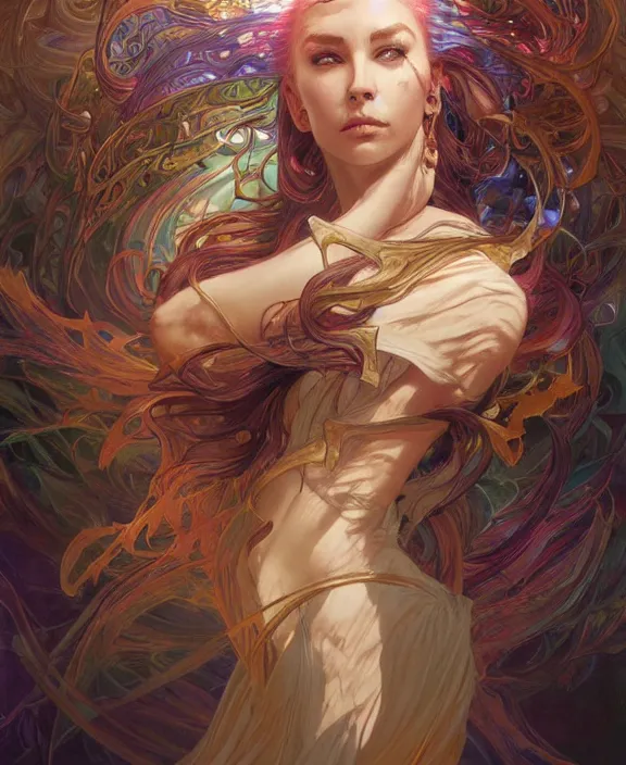 Image similar to a whirlwind of souls rushing inside the metaverse, half body, glowin eyes, d & d, fantasy, intricate, elegant, highly detailed, colorful, vivid color, digital painting, artstation, concept art, art by artgerm and greg rutkowski and alphonse mucha and ruan jia