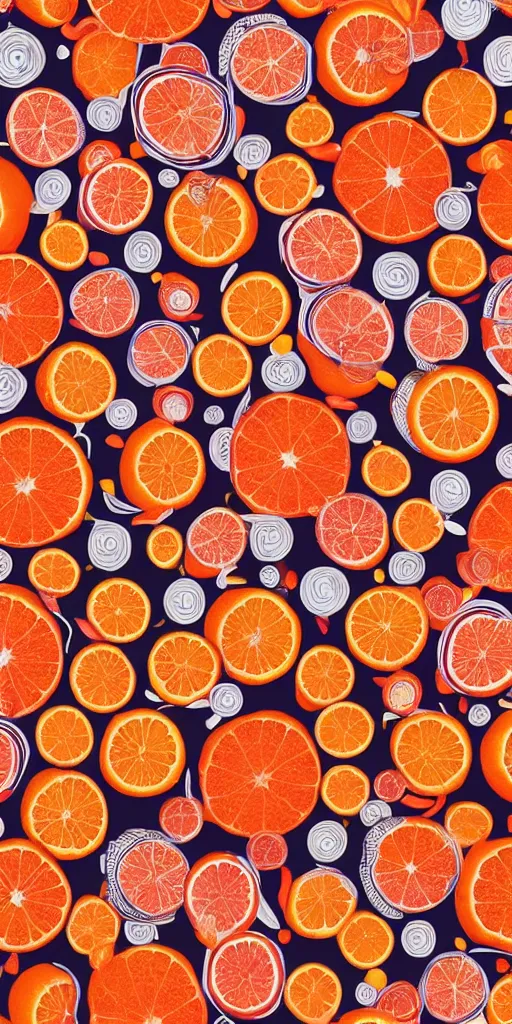 Image similar to a seamless repeating pattern of campari and oranges, colourful, symmetrical, repeating 35mm photography, in the style of toiletpaper magazine, surreal, high detail, photograph by Pierpaolo Ferrari