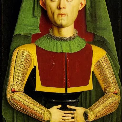 Prompt: a robot painted by Jan van Eyck,