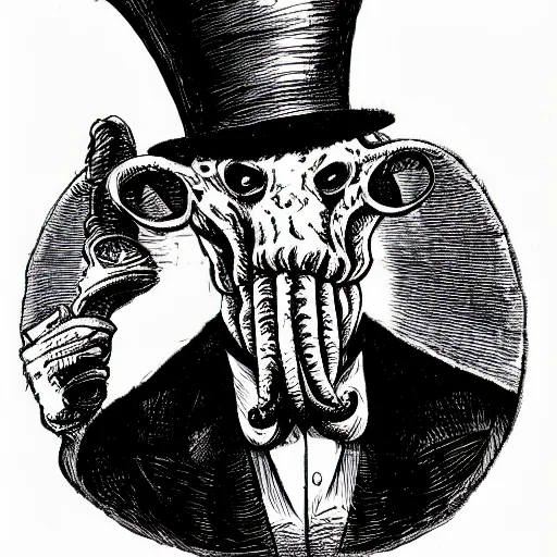 Prompt: cthulhu wearing a top hat